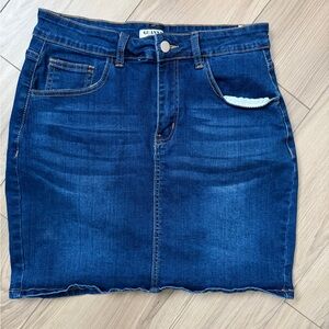 Guanny Mini-Skirt Blue Stretch Denim Jeans 5-Pocket Pencil Size Large 80s Y2K